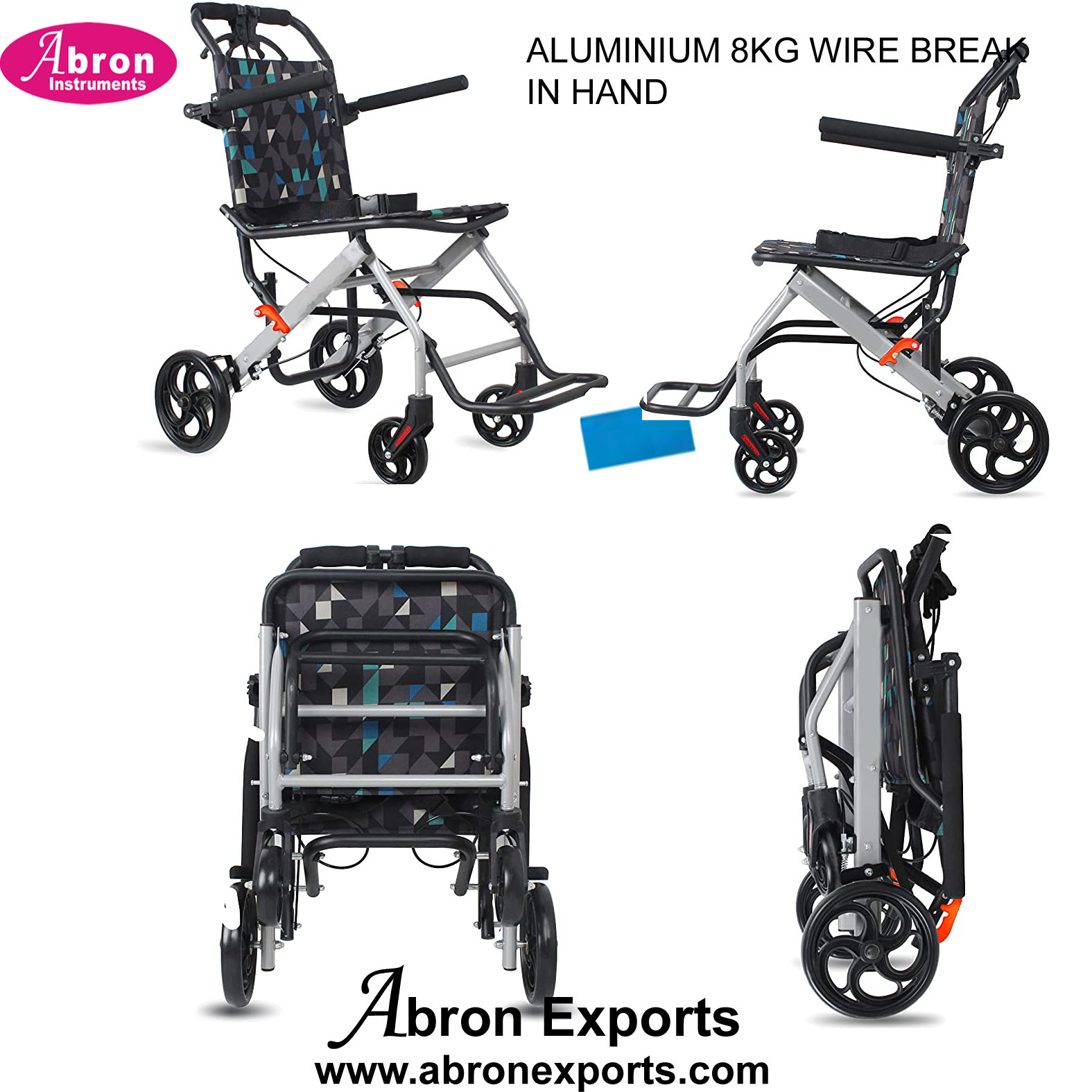 Wheel chair aluminium 8kg folding super light Air transport capacity 100 kg folding for adult abron ABM-2362FA8
